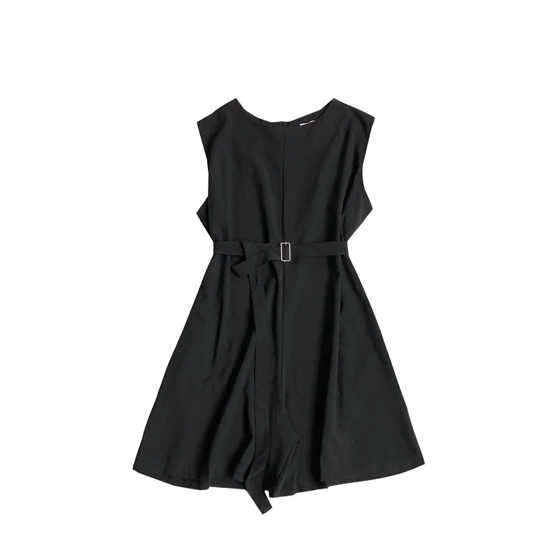 

2021 Summer Korean Version of The New Simple Temperament Round Neck Sleeveless Loose Loose Wide-leg Jumpsuit Shorts Women