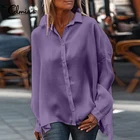 Повседневные свободные топы Celmia, осень 2022, офисные рубашки с длинным рукавом, модная блузка с лацканами, однотонные праздвечерние чные Блузы на пуговицах, 7