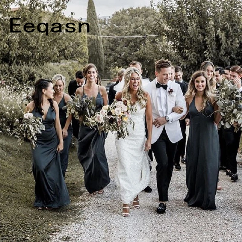 

Dark Green Long Bridesmaid Dresses Sleeveless A Line Party Gown 2020 Maid Of Honor Dress For Women Plus Size Under 50