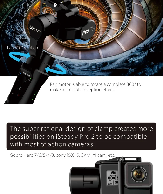 Hohem iSteady Pro 2 3-осевой ручной карданный стабилизатор для Gopro с отслеживанием