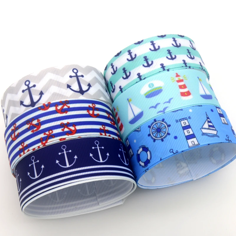 

DUWES 50 ярдов, темно-синий якорь, Морская Лодка, Печатный Grosgrain ленточный аксессуар Hairbow головной убор, украшения DIY, оптовая продажа OEM D1663