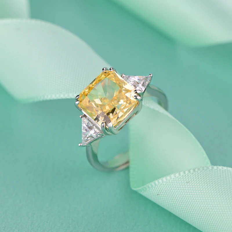 

925 Sterling Silver Sparkling Square Pink Yellow High Carbon Diamond Wedding Rings For Women Party Fine Jewelry Gifts