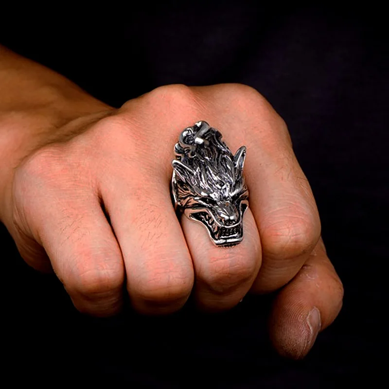 

Retro Wolf Head Rings For Men And Women Punk Golden/Black /Silver Color Stainless Steel Viking Ring Nordic Totem Amulet Jewelry