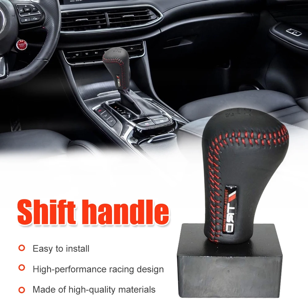 

POSSBAY Universal Car Gear Shift Knob 5 Speed Black Leather Red Stitch Manual Shifter Lever Handle Cover Auto Interior Styling