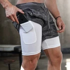 Мужские камуфляжные шорты для бега 2 в 1, двухуровневые быстросохнущие спортивные шорты для бега и тренировок, мужские спортивные шорты