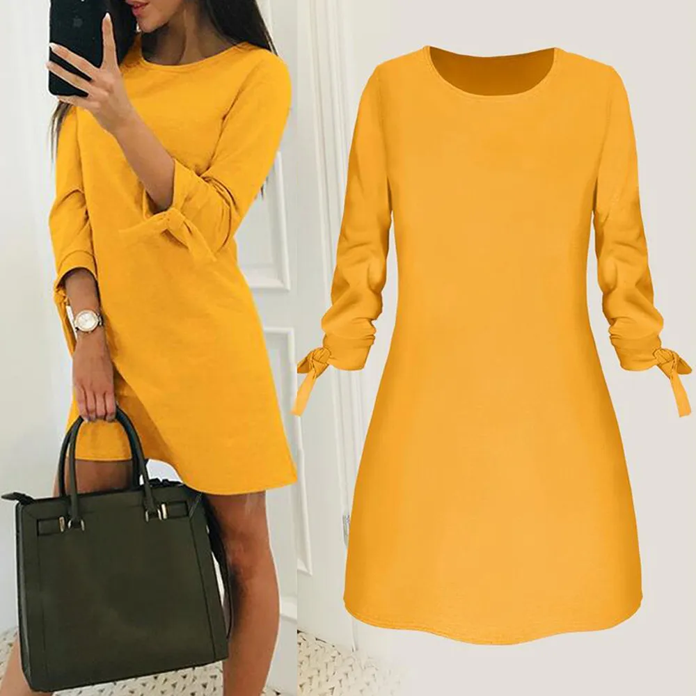 

ZOGAA Платье Женское Hot Sale Winter Dress Women Fashion Solid Plain Bowknot Elegant Dress Spring Loose Dress Ropa Mujer