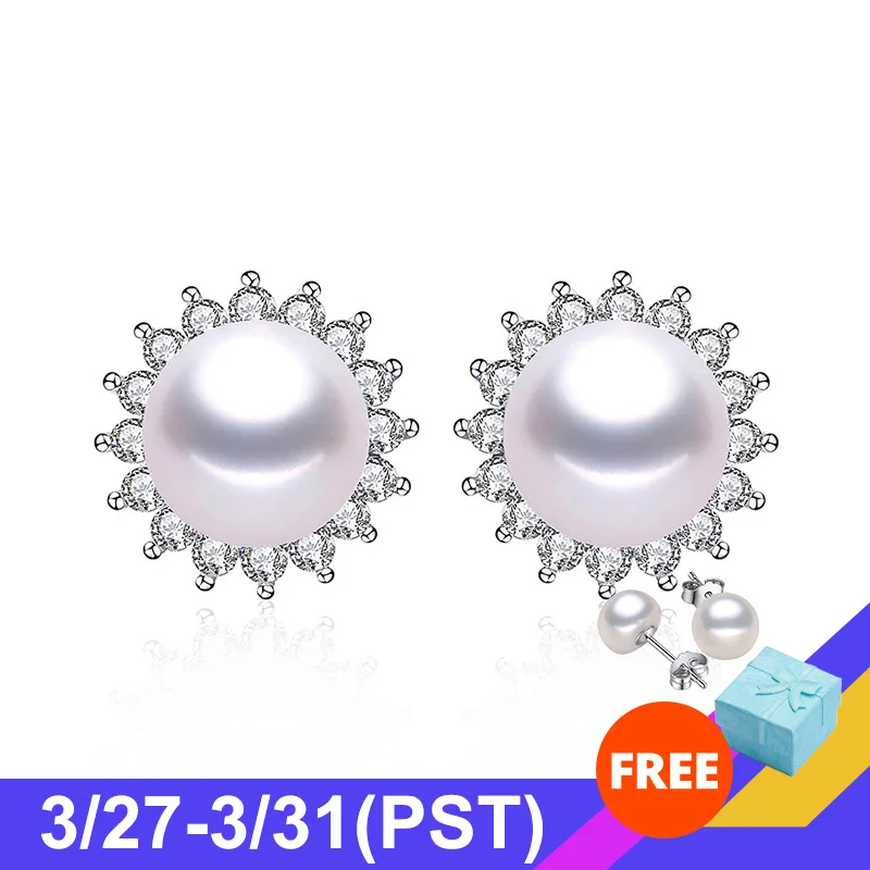 Распродажа! Модные серьги из 100% натурального пресноводного жемчуга с цирконием