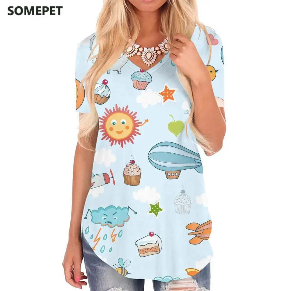 

SOMEPET Animal T Shirt Women Cartoons V-neck Tshirt Colorful Funny T shirts Pattern Tshirts Printed Womens Clothing Punk Rock