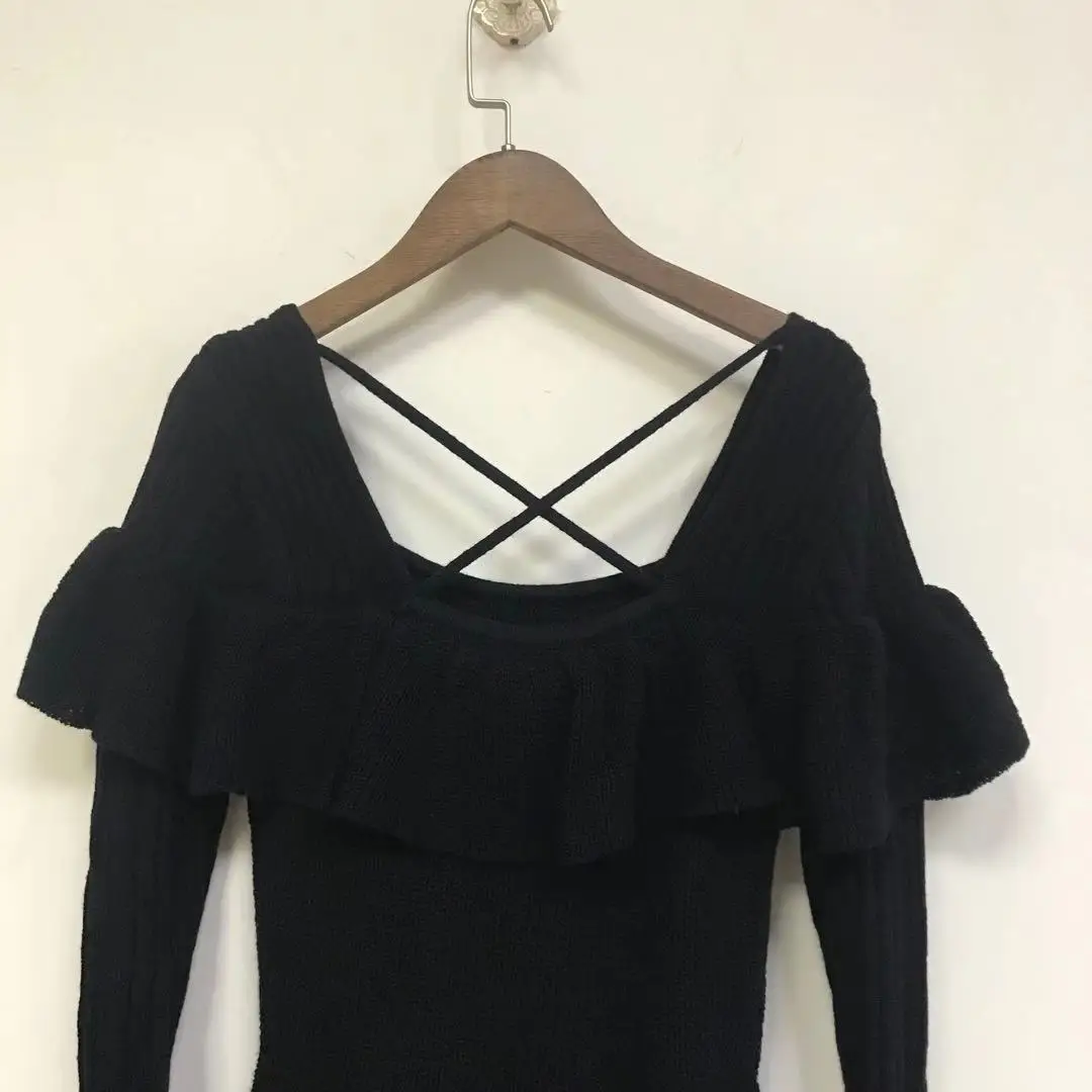 

Fashion Sweater Dress Women 2021 Spring Autumn Knitwear Square Collar Long Sleeve Vintage Korean Harajuku Elegant Lady Vestidos