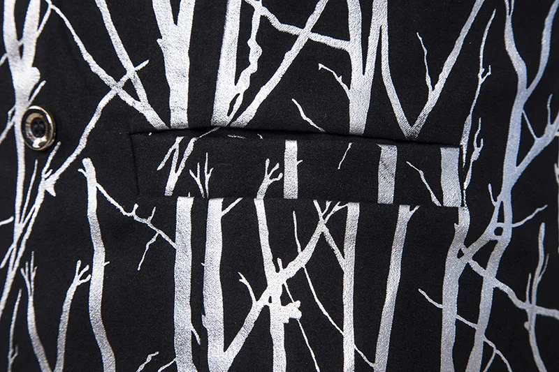 

Shiny Gold Branches Bronzing Print Dress Waistcoat Men Hipster Nightclub Prom Suit Vest Men Stage Singer Gilet Costume Homme XXL