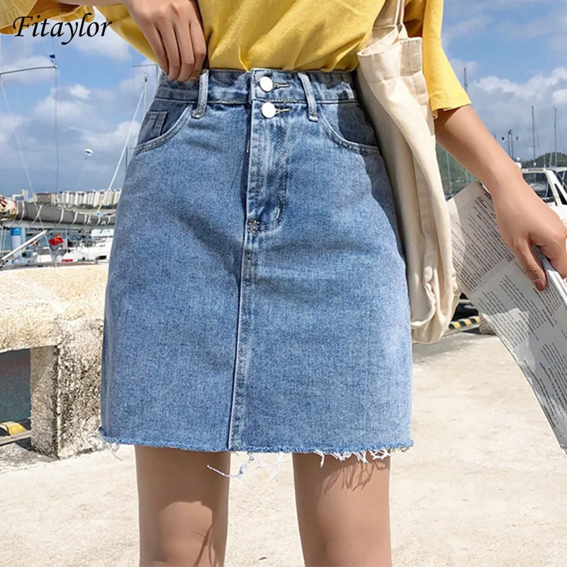 

Юбка женская джинсовая на пуговицах Fitaylor, Милая юбка-трапеция из денима с завышенной талией, универсальная юбка с карманами, лето 2021