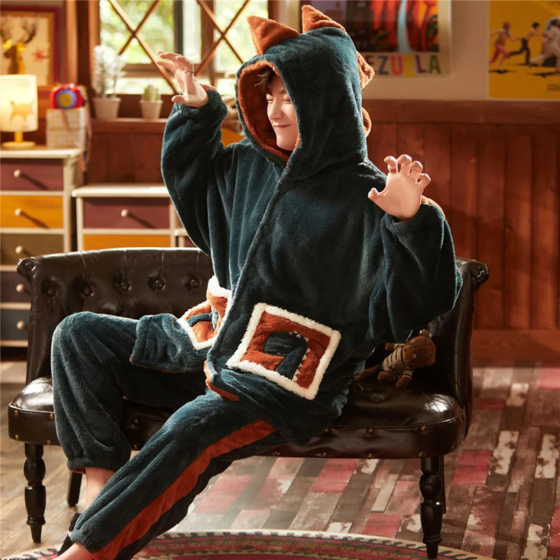 Мужские пижамы фланелевые для отдыха зимний Пижамный костюм мужские теплые