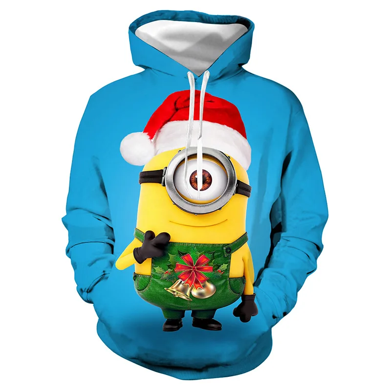 

Unisex Anime Cartoon Christmas 3D Digital Print Loose Hooded Sweater Pullover Women Men Xmas New Year Baseball Sweatshirt Hoodie