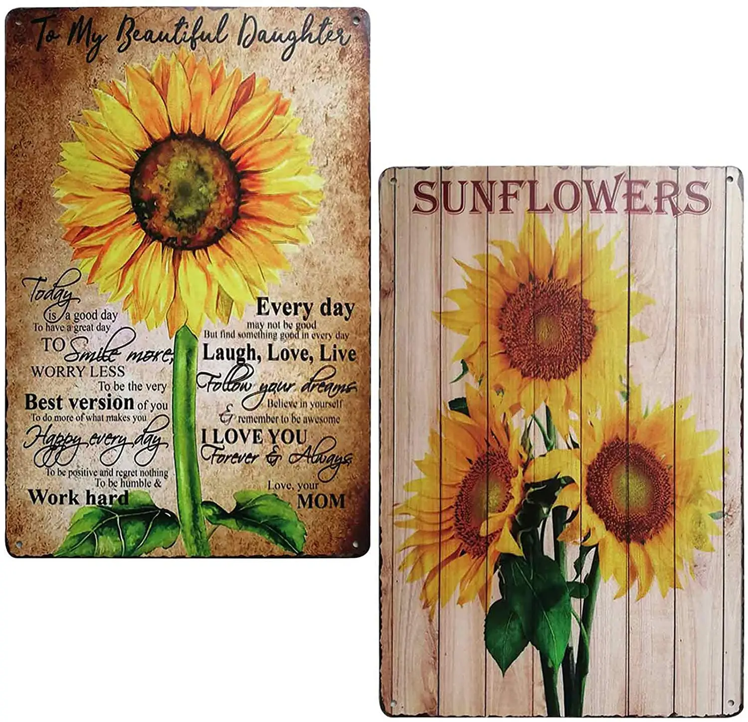 

Rustic Sunflower Retro Vintage Tin Sign Farmhouse Decorations,Laundry Room Decor, Kitchen, Living Room, Bathroom & Bedroom 2Pcs