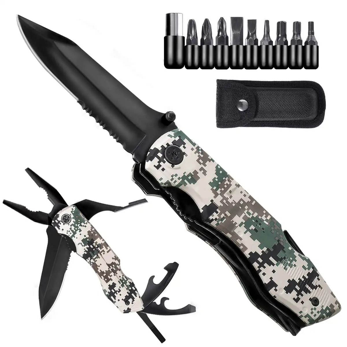 

Multi Tool Knife Plier EDC Tools Folding Multitool Plier stain Multifunction Survival Knife Bits folding plier Cutter Tools
