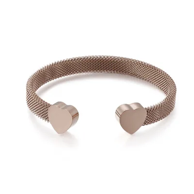 Нержавеющая сталь Сердце Манжеты Браслет Bijoux Женский золото/серебро/розовое золото полые сетки Форма себе браслеты вечерние