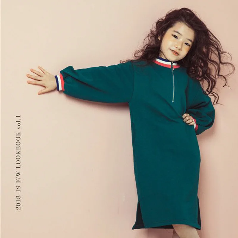 Повседневное Хлопковое платье-свитшот с длинным рукавом на Возраст 4-16 лет |