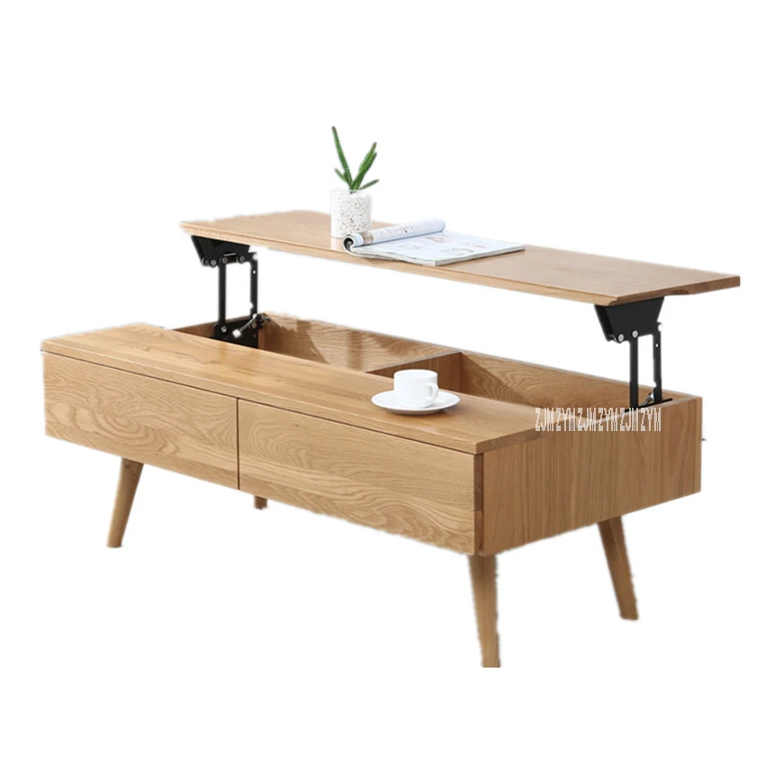 

0302 Modern Simple Solid Wood Folding Tea Table Double Drawers Living Room Small-Sized Folding Coffee Table Lifting Side Table