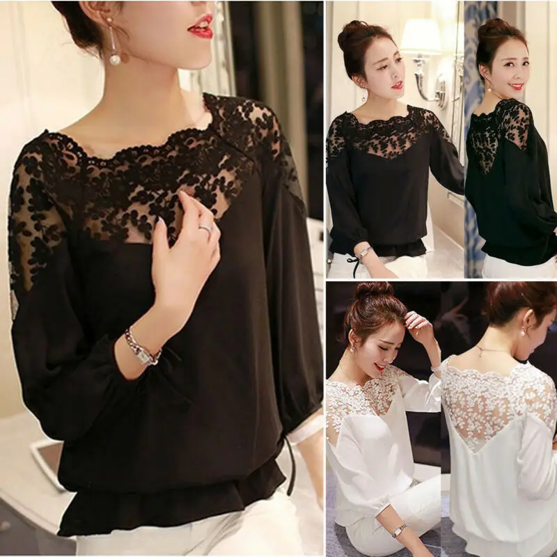 Женская белая сексуальная элегантная кружевная вязанная Лоскутная Блузка