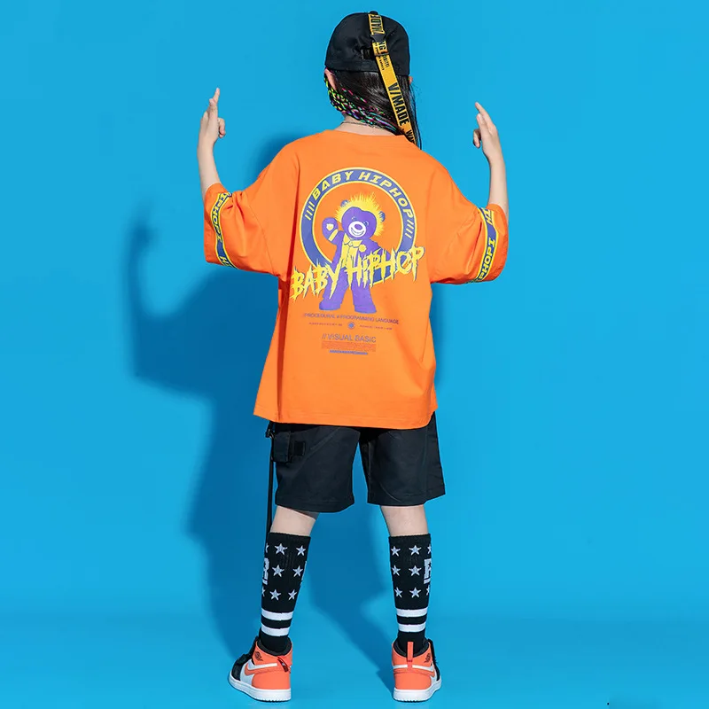 

Kid Hip Hop Clothing Graphic Tee Oversized T Shirt Top Streetwear Ribbon Summer Cargo Shorts for Girls Boy Dance Costume Clothes