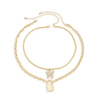 fashionable ladies geometric rhinestone choker necklace cute double layer chain pendant for women jewelry girl gift