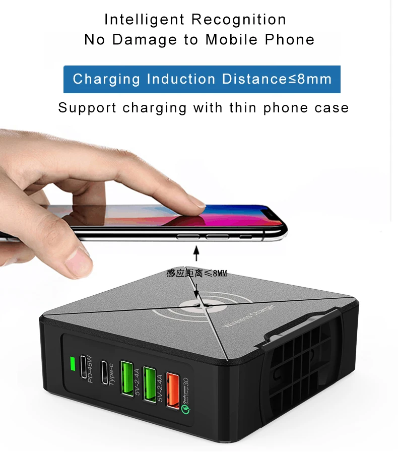 696 F88 75W USB зарядное устройство type C быстрое зарядное устройство для iPhone 8 X XR Qi Беспроводное зарядное устройство для samsung S/Note QC 3,0 быстрое настенное зарядное устройство