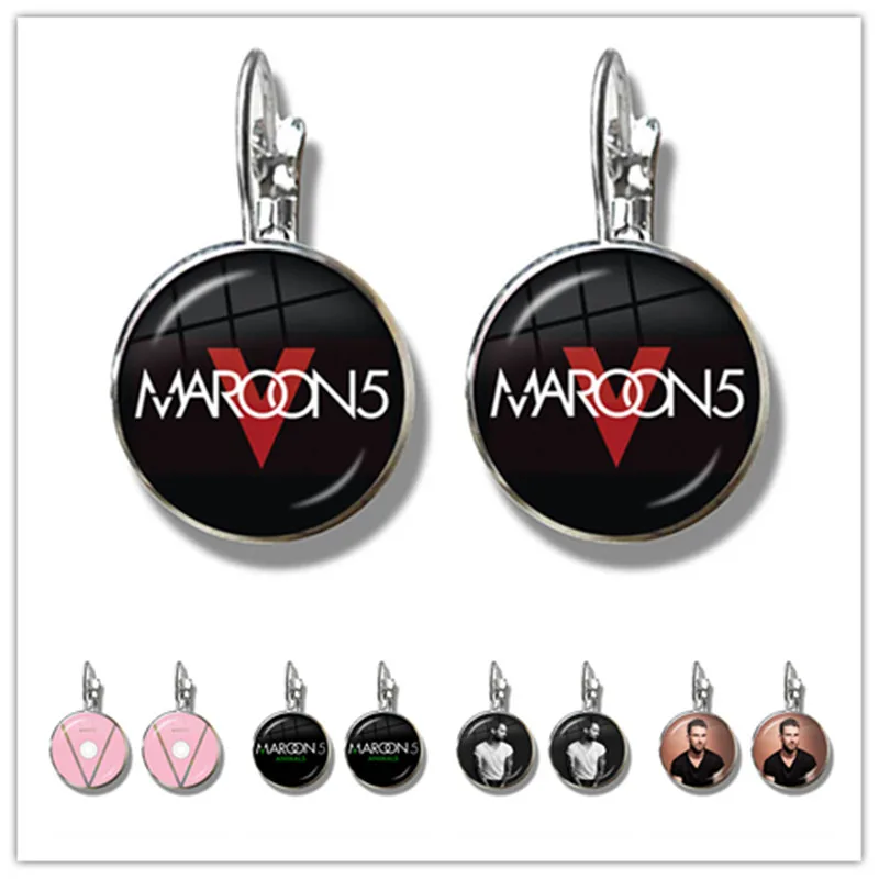 Серьги гвоздики Maroon с 5 стеклянными кабошонами 3D печать логотипа 16 мм стеклянный