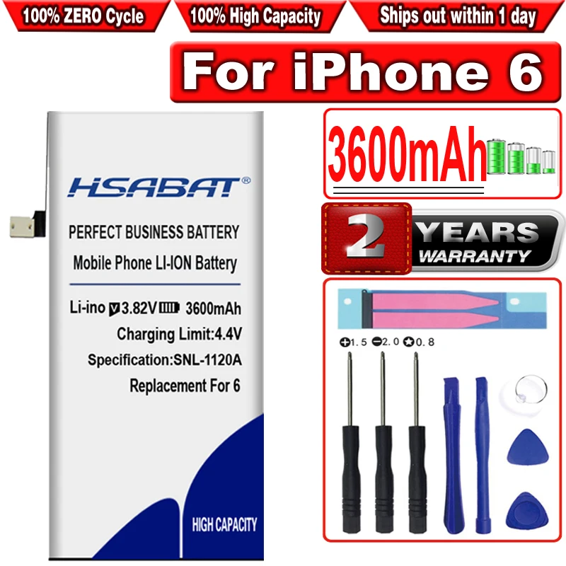 

HSABAT топ-бренд 100% новый аккумулятор 3600 мАч для iPhone 6 6G аккумулятор для iPhone 6 4,7 ''4,7 дюйма батареи инструменты + наклейка