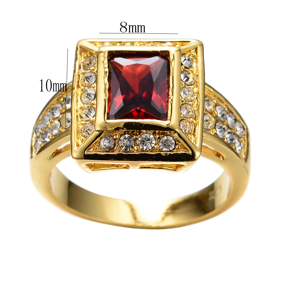 

Luxury Male Female Red Crystal Stone Ring Charm Yellow Gold Color Wedding Engagement Rings For Women Men