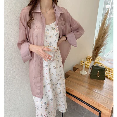 Новинка лета 2020 модная женская блузка Длинная тонкая Свободная рубашка для