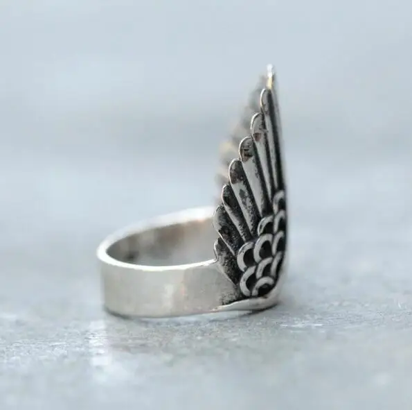 GTQ European Style Retro Thai Silver Angel Wings Open Ring Cool High Quality Creative Finger For Women Men Punk Jewelry | Украшения и