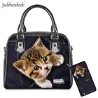 2 шт., кожаная сумка-кошелек с принтом кошка в джинсах