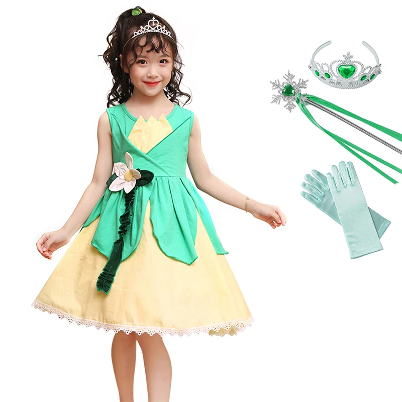 Girl Princess Tiana Dress Cosplay Costume Children Cartoon The and Frog Costumes Baby Girls Birthday Party Clothes | Детская одежда и