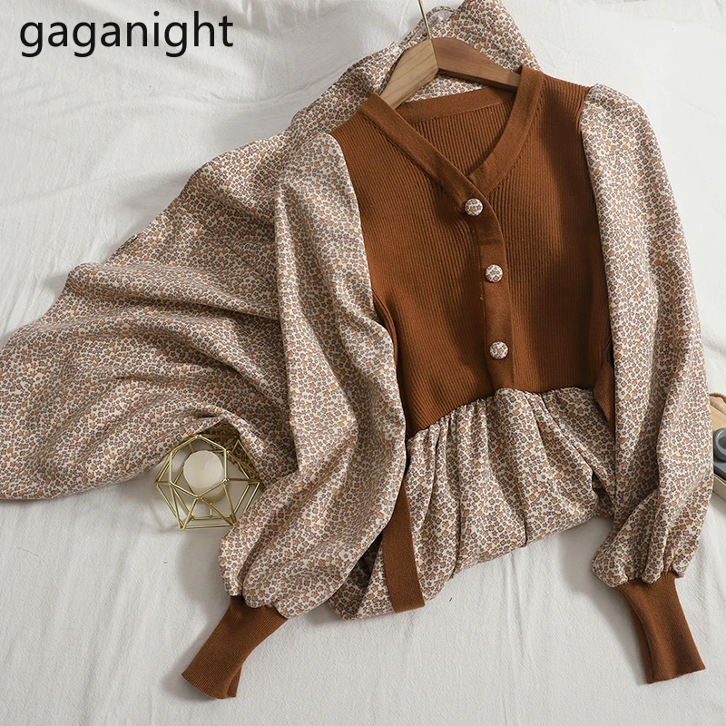 

Трикотажное женское Макси-платье Gaganight в стиле пэчворк с цветочным принтом, длинными рукавами, V-образным вырезом, ТРАПЕЦИЕВИДНОЕ ПЛАТЬЕ, же...