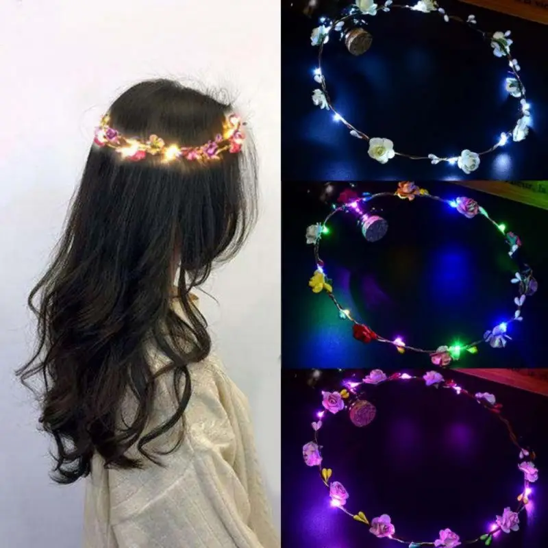 

Glowing Garland Wedding Party Crown Flower Headband LED Light Hair Wreath Hairband Garlands Glow Birthday Neon Party Decor