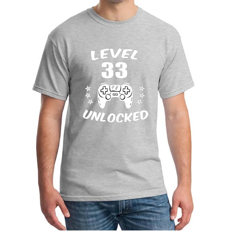 

I Size Vintage Born Level 33 Unlocked Video Gamer Birthday Gift T-shirts Men T-shirt Short Mouw Tea Tops