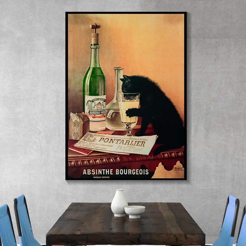 

Retro Absinthe Bourgeois Poster And Prints Vintage 1902 French Cat Alcohol Picture On Canvas Painting Wall Art Home Decor