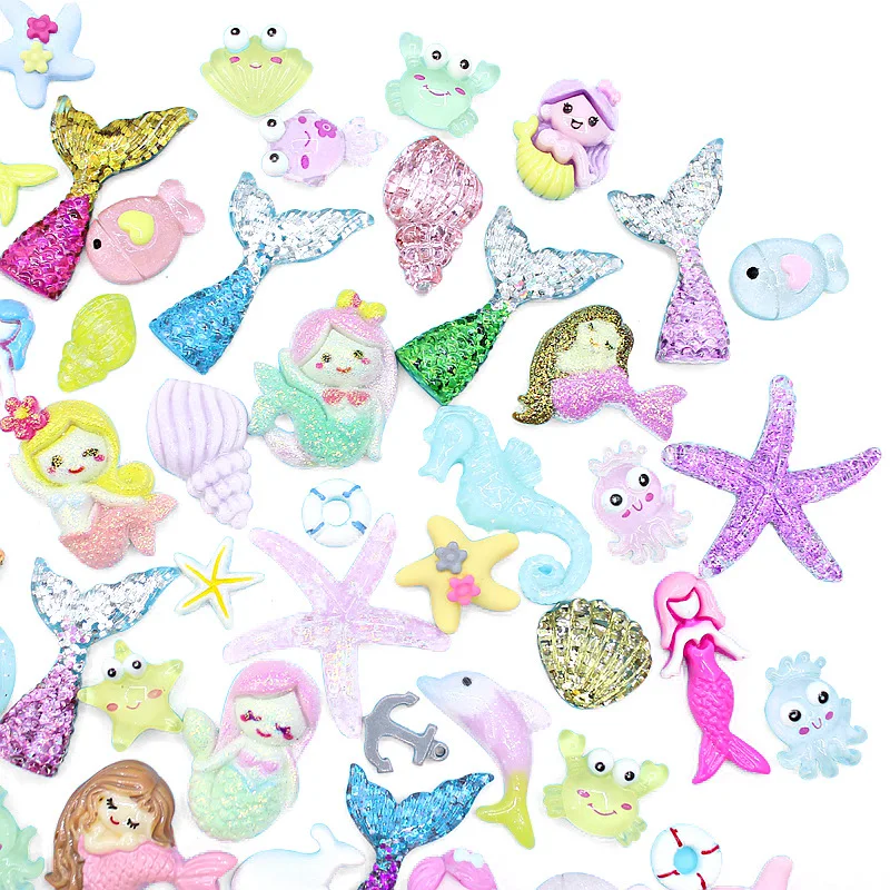 

30Pcs Anime Mermaid Princess Mermaid Tail Resin DIY Jewelry necklace pendant charms for Kids Hair Kawaii Accessories Toy