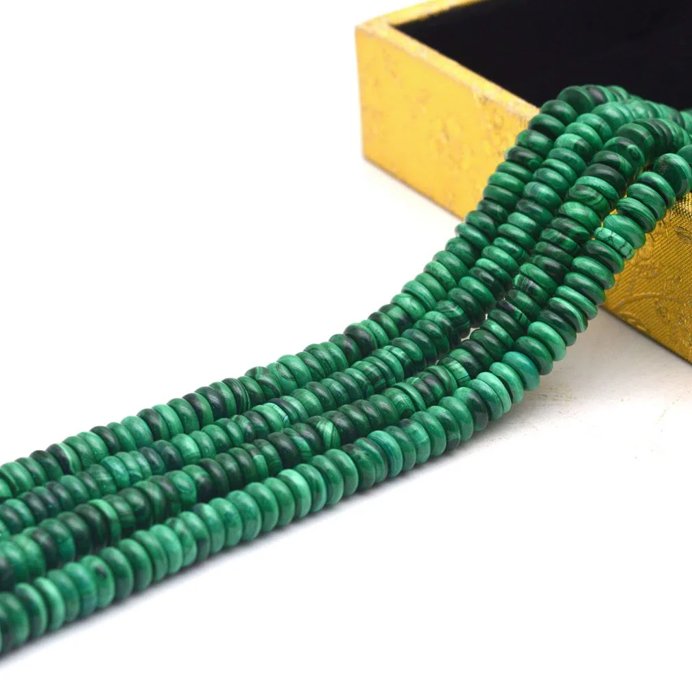 Круглые плоские бусины 3x8 мм из натурального малахита камня для изготовления