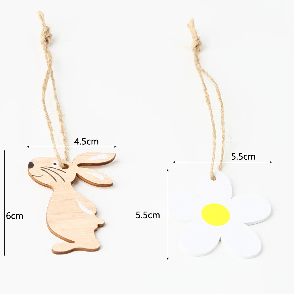 

8Pcs/Set Happy Easter Decoration Wood Chips Hanging Ornaments Bunny Egg Rabbit Pendant Craft DIY Handcraft Pasen Wooden Pendants