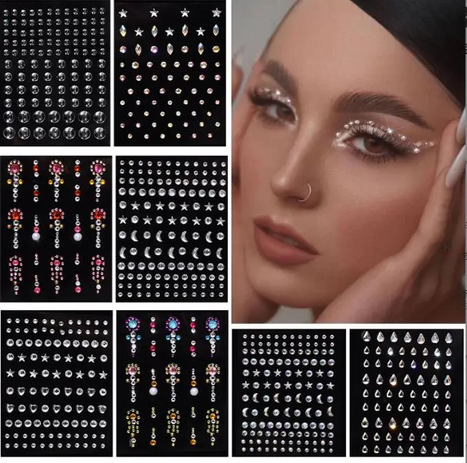 

rhinestone glitter tattoo face Jewels Diamond Makeup Art Eyeliner Glitter Face Jewelry Sticker Temporary Tattoo Party Bady