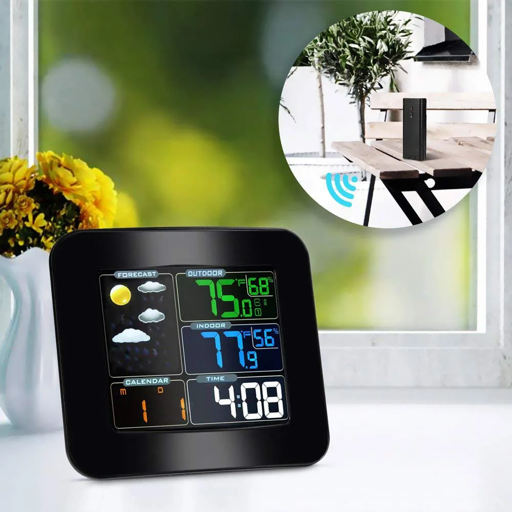 Беспроводная метеостанция цветная с монитором температуры и влажности будильник для домашнего