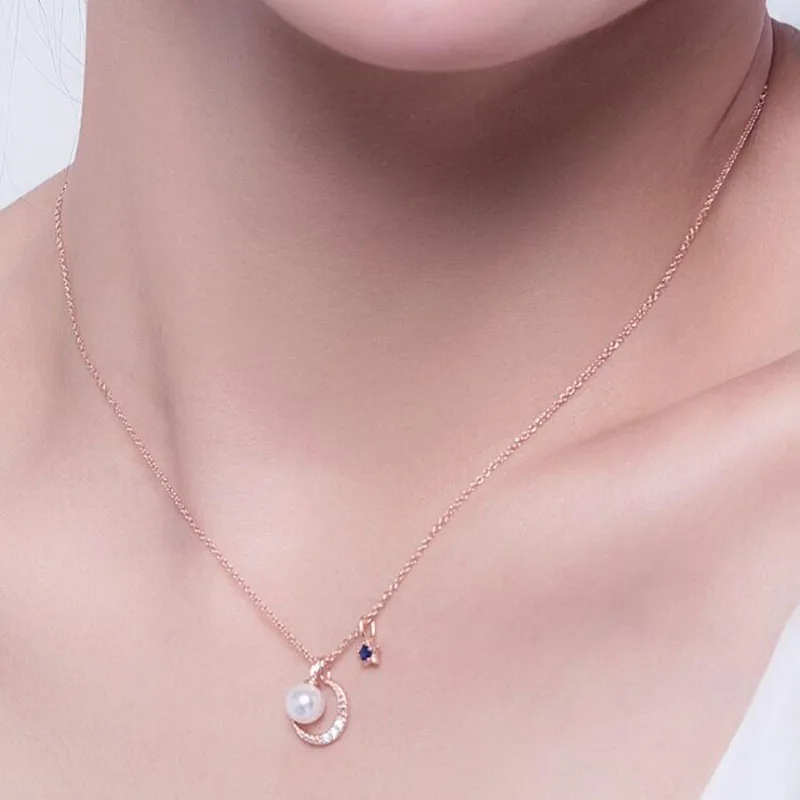 Звездное небо серебро 925 пробы жемчужный Сапфир звезда подвеска в виде Луны