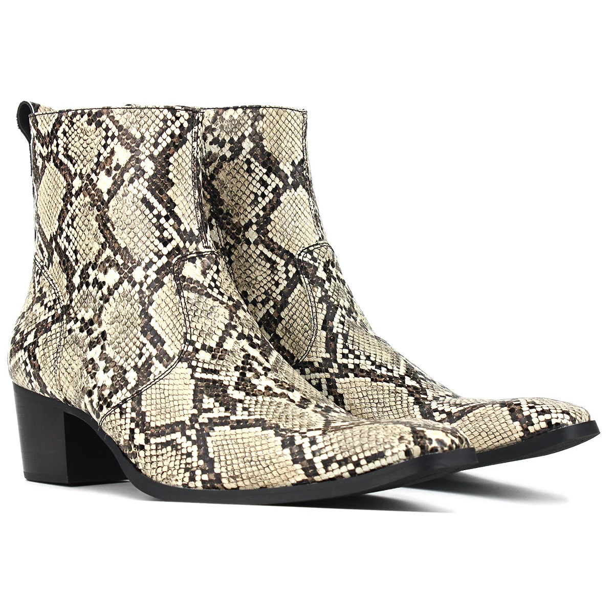 

2020 Men's Fashion Boots Leather Ankle Boots Designer Snake Print Zipper up Chelsea Boots footwear classic high heel boots