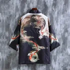 Рубашка-кимоно с драконом для мужчин, укиё-э журавль в стиле ретро, модный Свободный кардиган в китайском стиле с рукавом семь точек, тонкая крутая кофта