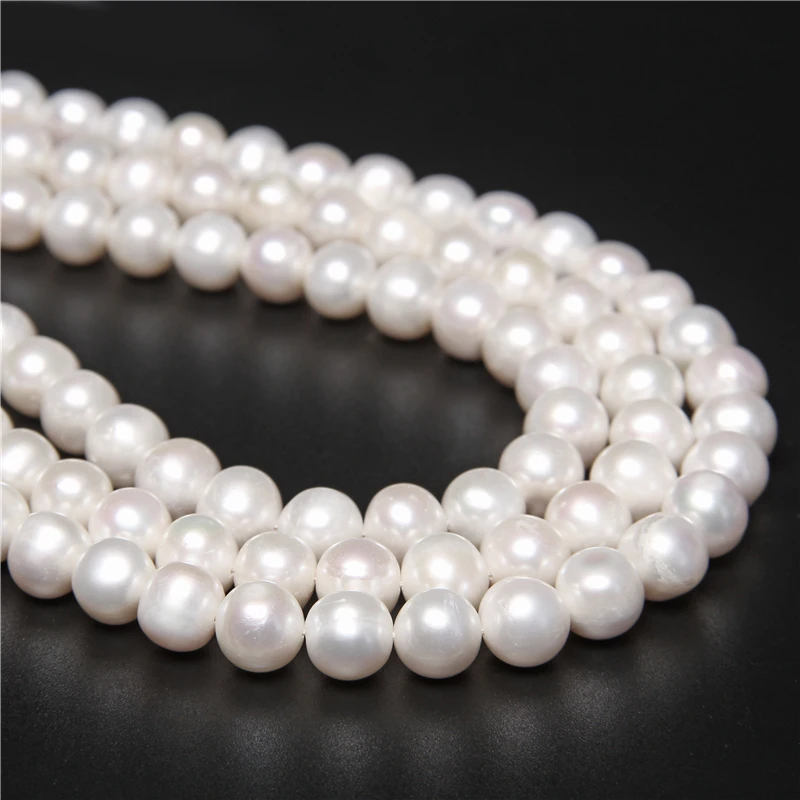 

Natural Big Near Round Pearl Beads White Genuine 10-11mm High Quality Freshwater Pearls For DIY Jewelry Making Accessories 14''