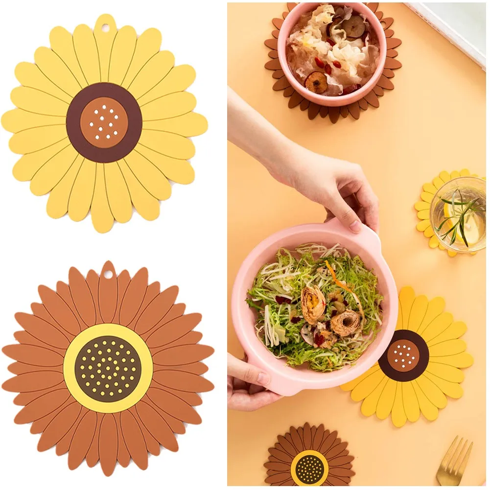 

1Pcs 3 Sizes Sunflowers Shape Silicone Coaster Coffee Anti-Slip Heat Insulation Cup Mats Kitchen Deco Placemat Accessories