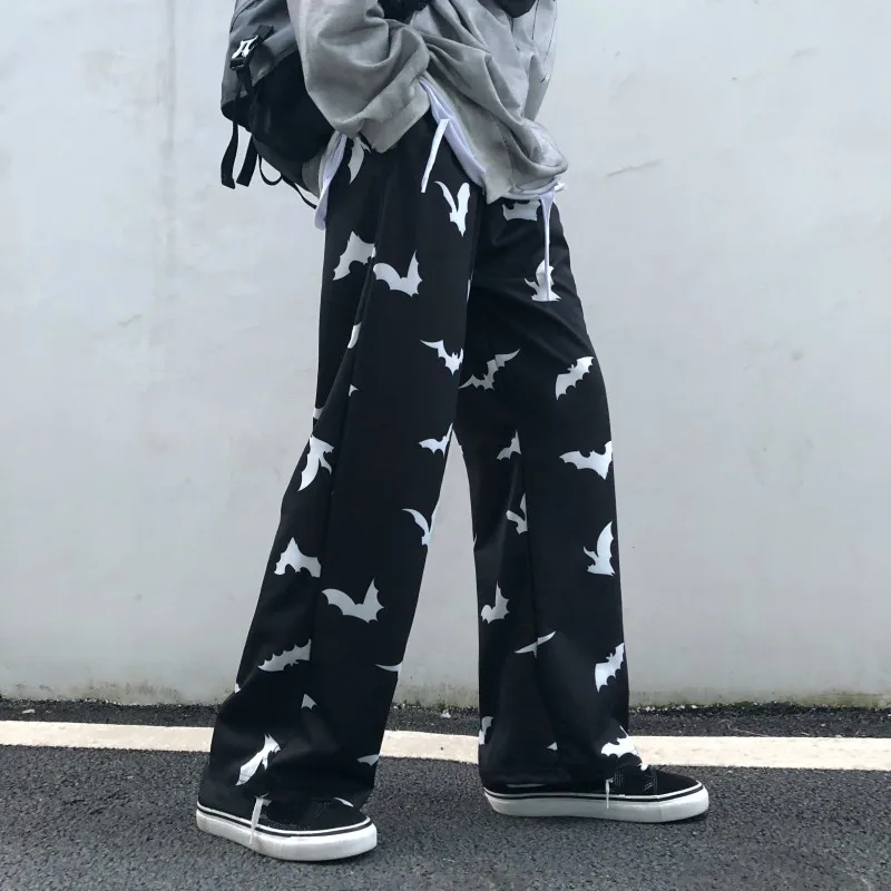 Neploe Harajuku черные длинные штаны с принтом летучей мыши для женщин и мужчин осень корейские прямые брюки повседневные уличные длинные штаны 54845
