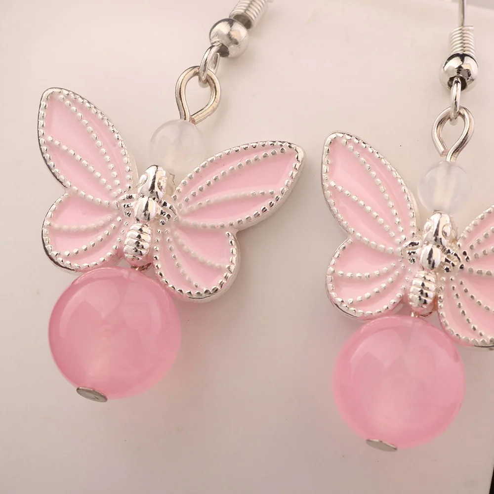 Новые этнические серьги с розовой бабочкой Винтажные капли эмалью для женщин и