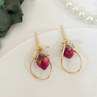 womens earrings metal geometric border real rose crystal earrings elegant jewelry bohemian zircon wedding earrings jewelry gift